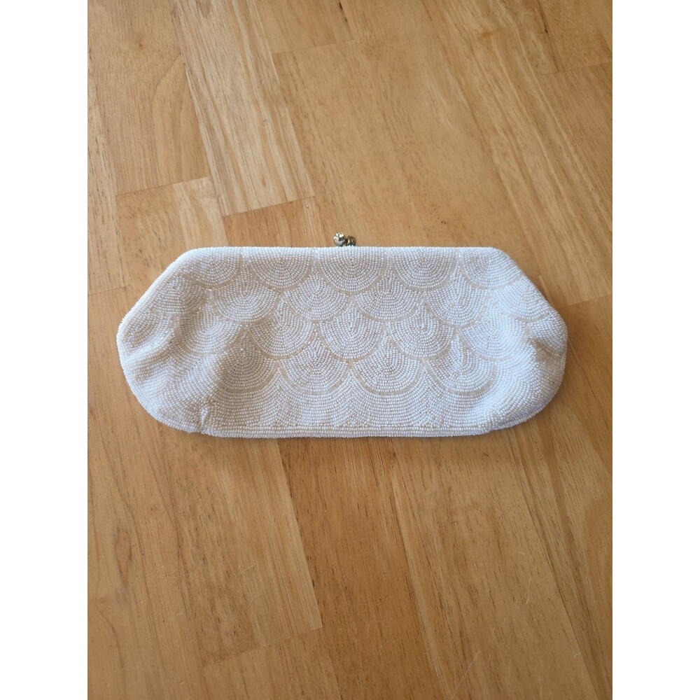 VTG Ivory White Beaded 50s Style Clutch Purse Bridal Evening Bag Made in Japan